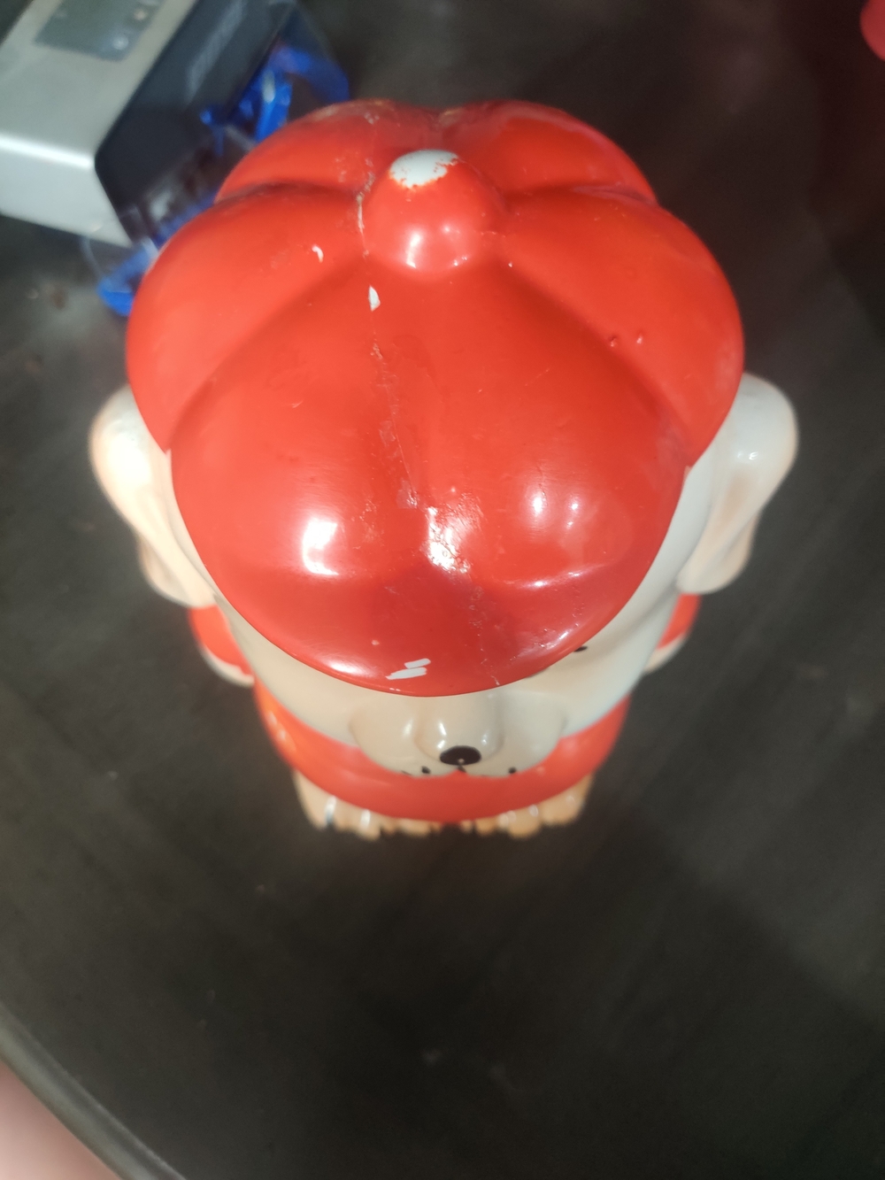 Vintage Puppy Cookie Jar - Red and Cream Ceramic Treat Container - Picture 3 of 5